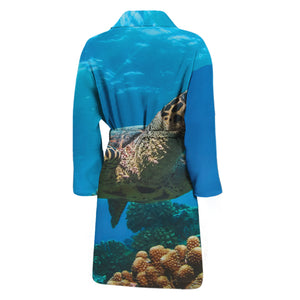 Sea Turtle Underwater Print Men's Bathrobe