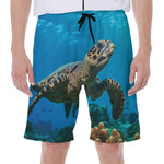 Sea Turtle Underwater Print Men's Beach Shorts