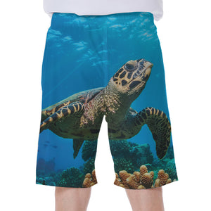 Sea Turtle Underwater Print Men's Beach Shorts