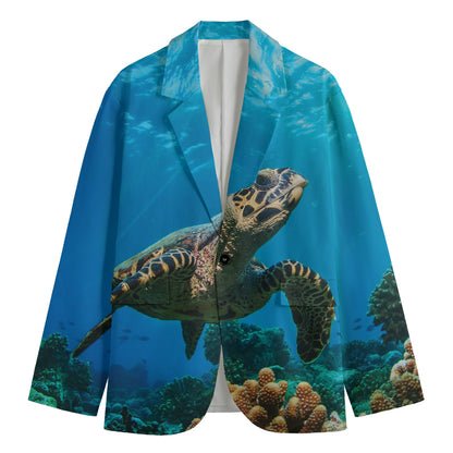Sea Turtle Underwater Print Men's Blazer