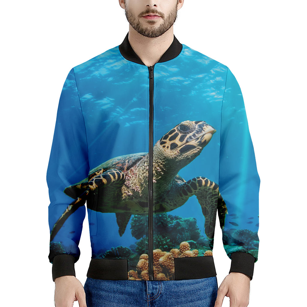 Sea Turtle Underwater Print Men's Bomber Jacket