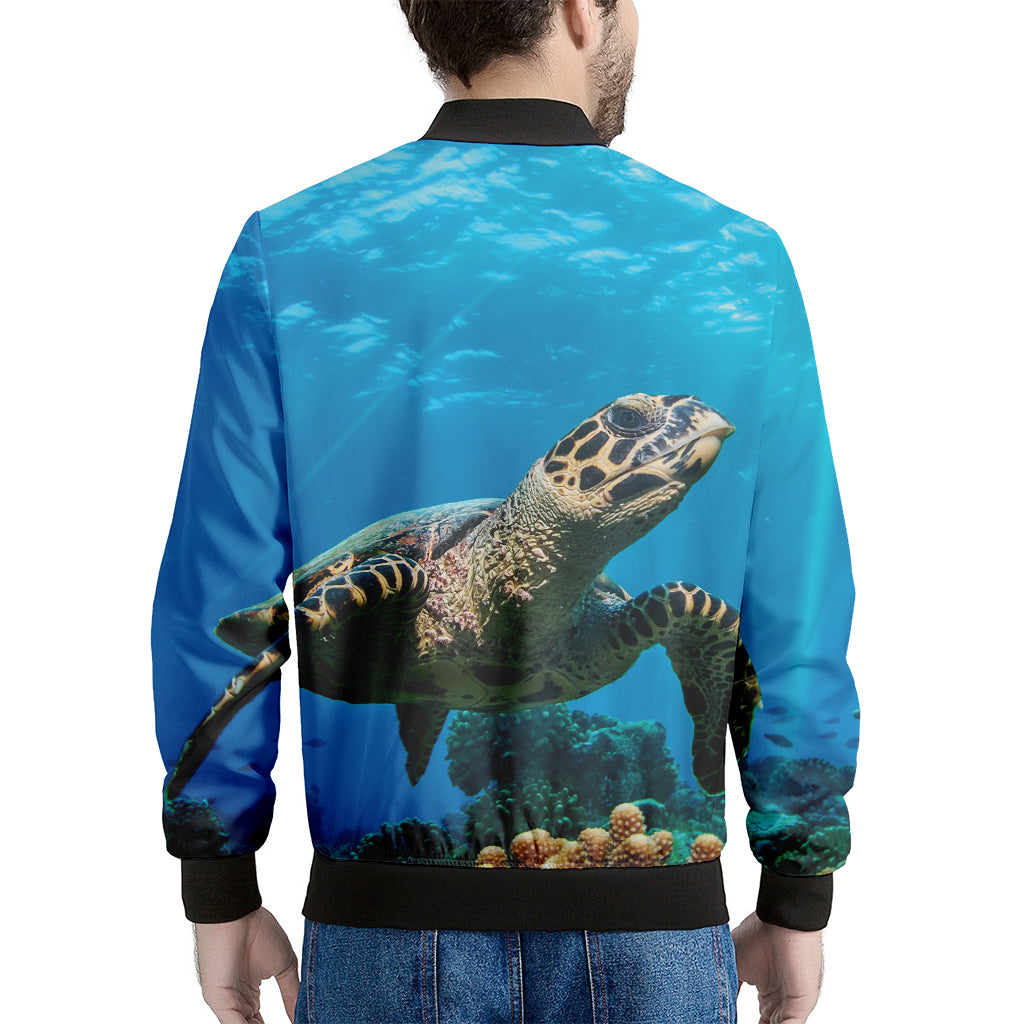 Sea Turtle Underwater Print Men's Bomber Jacket