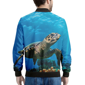 Sea Turtle Underwater Print Men's Bomber Jacket