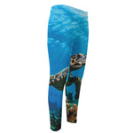 Sea Turtle Underwater Print Men's Compression Pants