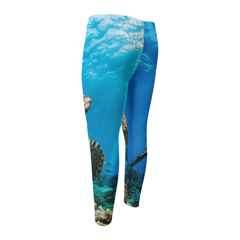 Sea Turtle Underwater Print Men's Compression Pants