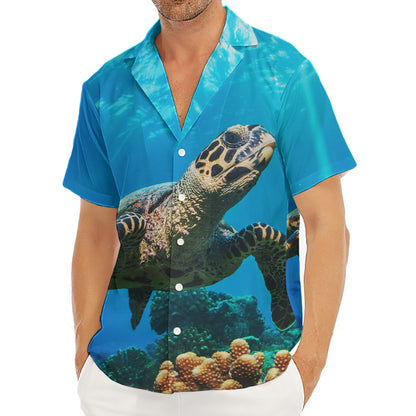 Sea Turtle Underwater Print Men's Deep V-Neck Shirt