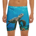 Sea Turtle Underwater Print Men's Long Boxer Briefs