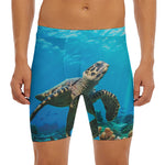 Sea Turtle Underwater Print Men's Long Boxer Briefs