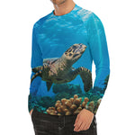 Sea Turtle Underwater Print Men's Long Sleeve Rash Guard