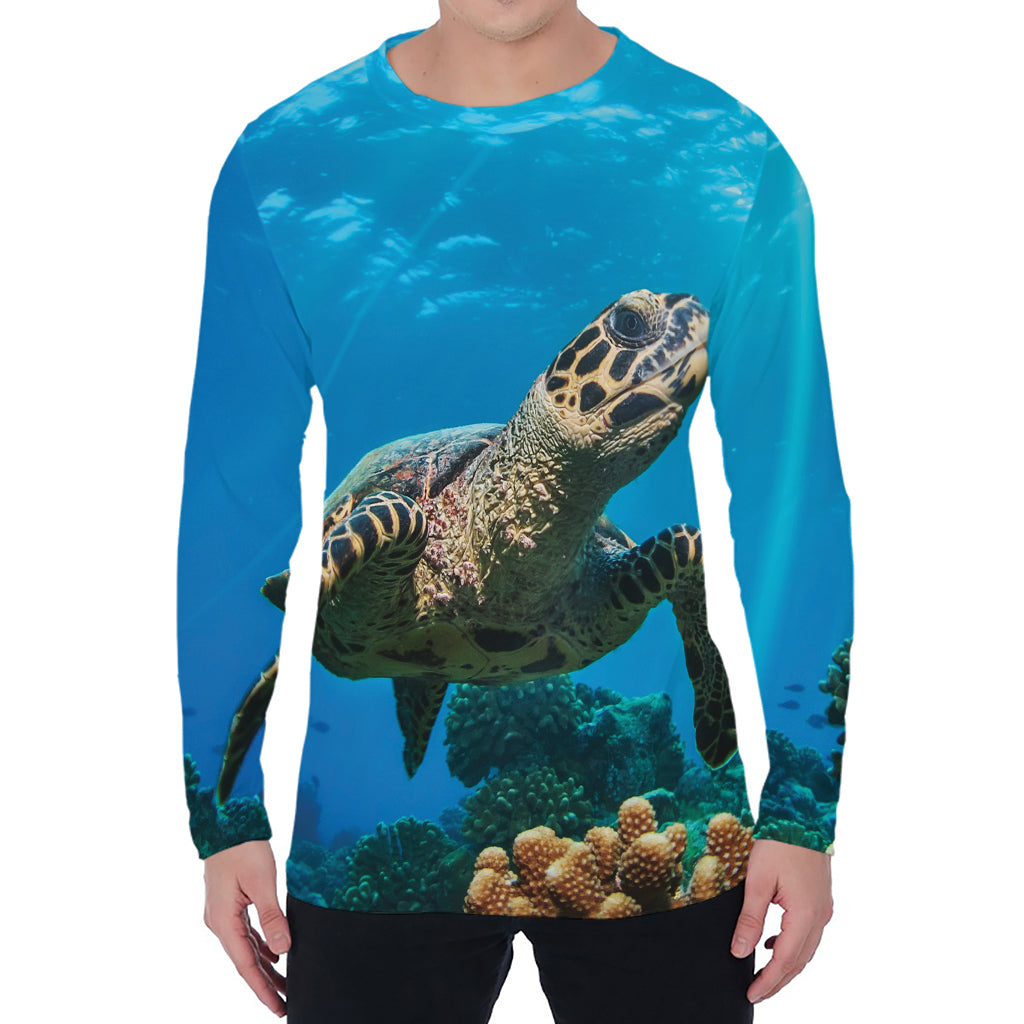 Sea Turtle Underwater Print Men's Long Sleeve T-Shirt