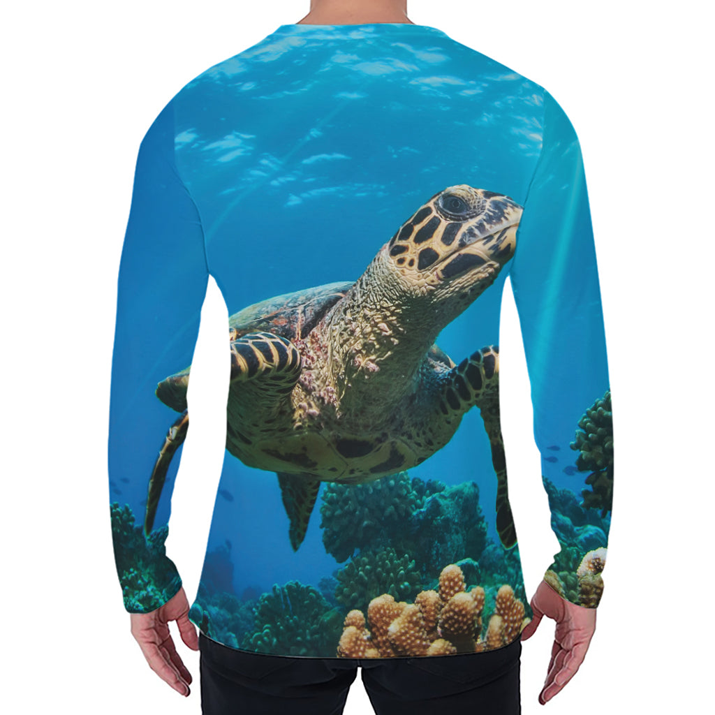 Sea Turtle Underwater Print Men's Long Sleeve T-Shirt