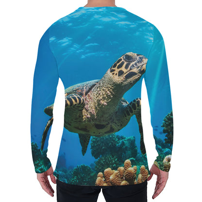 Sea Turtle Underwater Print Men's Long Sleeve T-Shirt