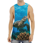Sea Turtle Underwater Print Men's Muscle Tank Top