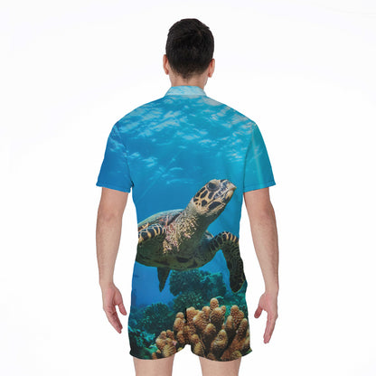 Sea Turtle Underwater Print Men's Rompers