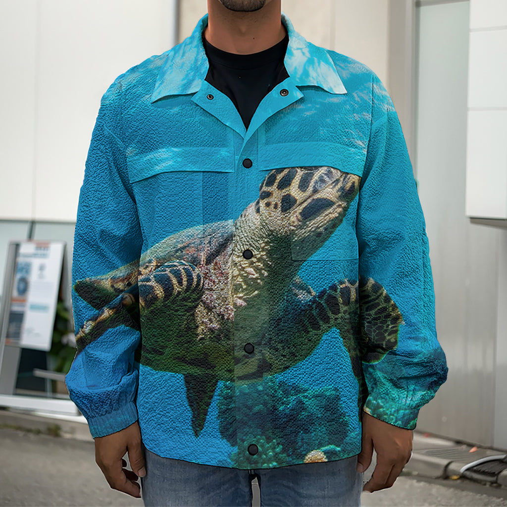 Sea Turtle Underwater Print Men's Shirt Jacket