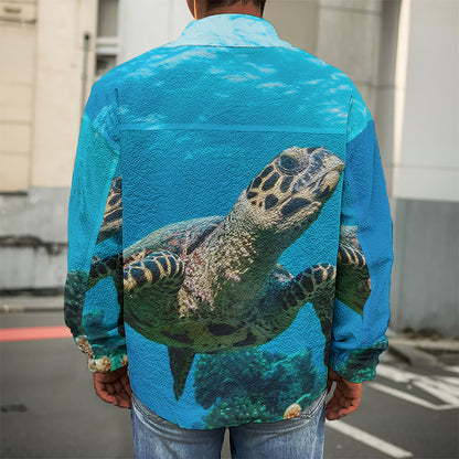 Sea Turtle Underwater Print Men's Shirt Jacket