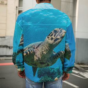 Sea Turtle Underwater Print Men's Shirt Jacket