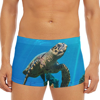 Sea Turtle Underwater Print Men's Short Boxer Briefs