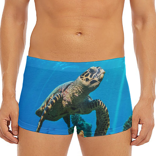 Sea Turtle Underwater Print Men's Short Boxer Briefs