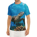 Sea Turtle Underwater Print Men's Short Sleeve Rash Guard