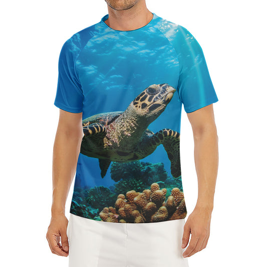 Sea Turtle Underwater Print Men's Short Sleeve Rash Guard