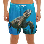 Sea Turtle Underwater Print Men's Split Running Shorts