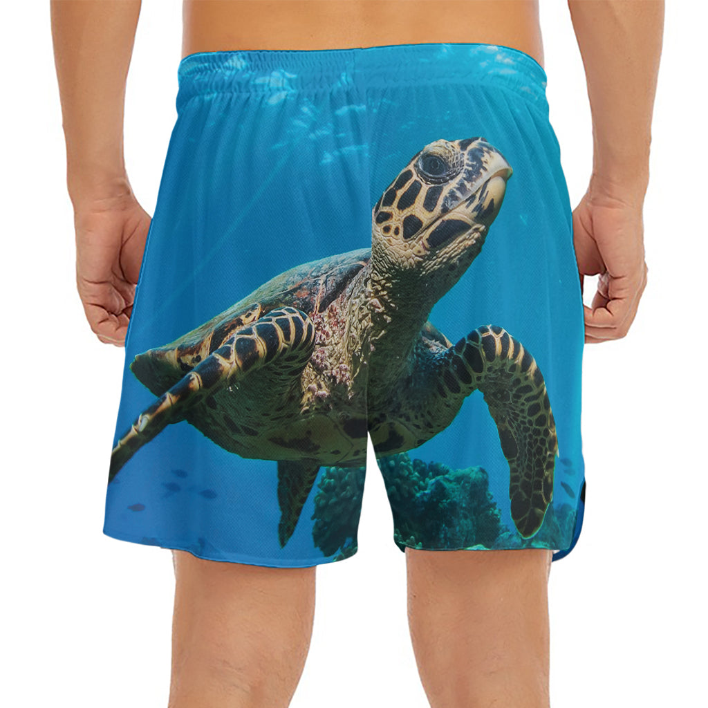 Sea Turtle Underwater Print Men's Split Running Shorts