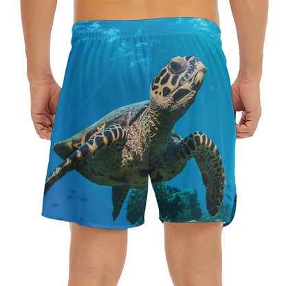 Sea Turtle Underwater Print Men's Split Running Shorts