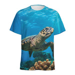 Sea Turtle Underwater Print Men's Sports T-Shirt
