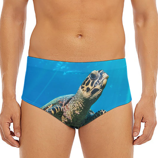 Sea Turtle Underwater Print Men's Triangle Swim Briefs