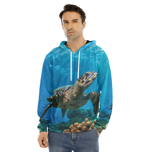 Sea Turtle Underwater Print Men's Velvet Pullover Hoodie