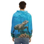 Sea Turtle Underwater Print Men's Velvet Pullover Hoodie