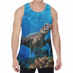 Sea Turtle Underwater Print Men's Velvet Tank Top