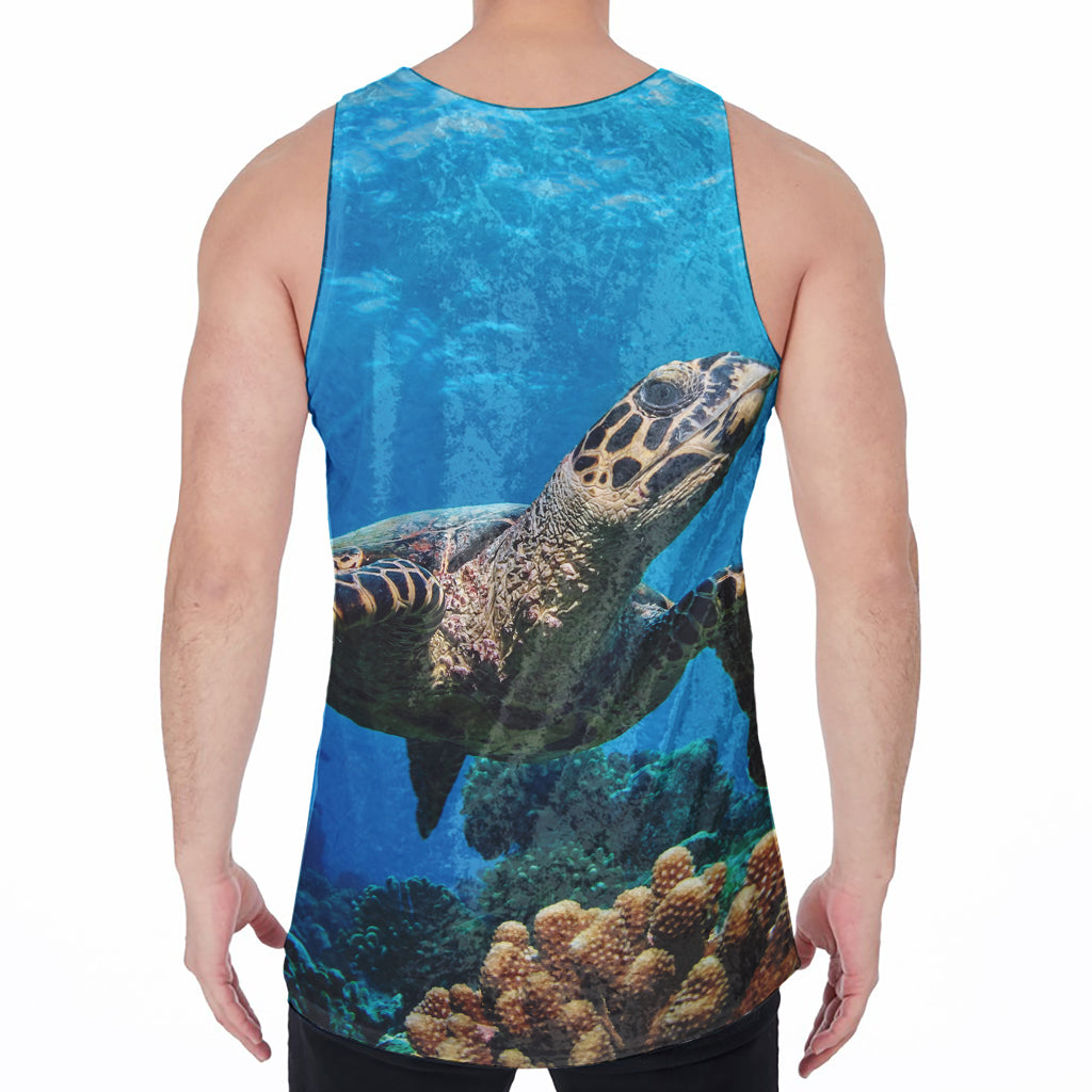 Sea Turtle Underwater Print Men's Velvet Tank Top