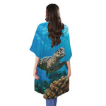 Sea Turtle Underwater Print Open Front Beach Cover Up