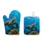 Sea Turtle Underwater Print Oven Mitt And Pot Holder Set