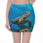 Sea Turtle Underwater Print Pencil Mini Skirt