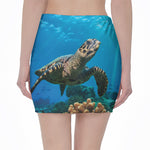 Sea Turtle Underwater Print Pencil Mini Skirt