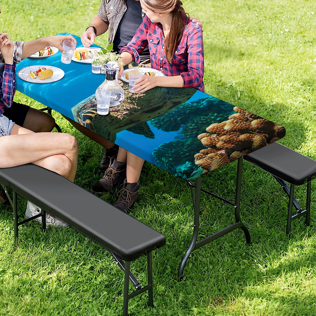 Sea Turtle Underwater Print Picnic Table Cover