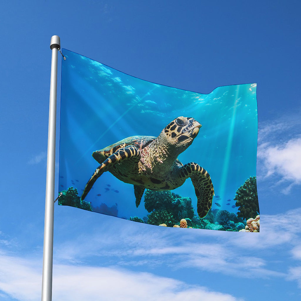 Sea Turtle Underwater Print Polyester Flag