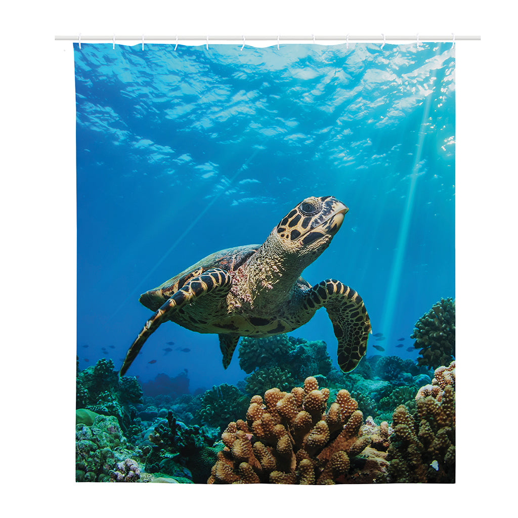 Sea Turtle Underwater Print Polyester Shower Curtain