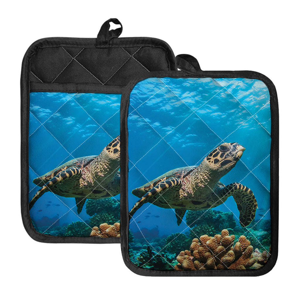 Sea Turtle Underwater Print Pot Holders With Pocket