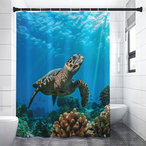 Sea Turtle Underwater Print Premium Shower Curtain