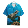 Sea Turtle Underwater Print Rayon Hawaiian Shirt