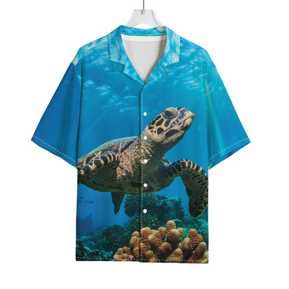 Sea Turtle Underwater Print Rayon Hawaiian Shirt