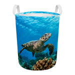 Sea Turtle Underwater Print Round Laundry Basket