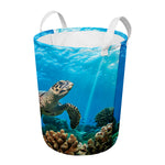 Sea Turtle Underwater Print Round Laundry Basket