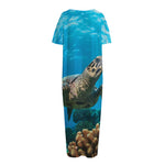 Sea Turtle Underwater Print Short Sleeve Long Nightdress
