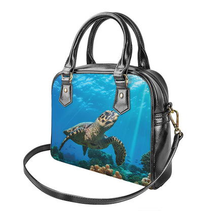 Sea Turtle Underwater Print Shoulder Handbag