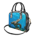 Sea Turtle Underwater Print Shoulder Handbag